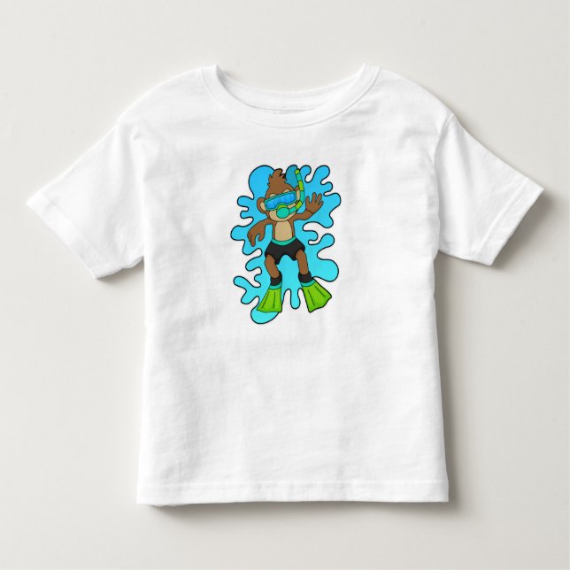 Monkey som Diver med Snorkel T Shirt (Framsida)