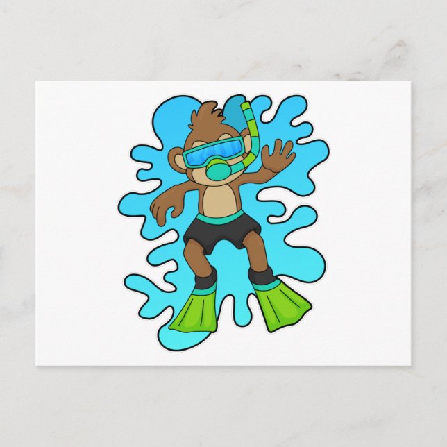Monkey som Diver med Snorkel Vykort (Framsida)