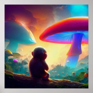 Monkey som förbiser Mushroom liggande Poster