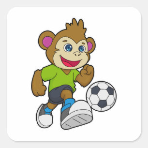 Monkey som fotbollsspelare med fotboll fyrkantigt klistermärke