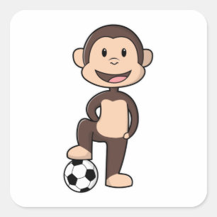 Monkey som fotbollsspelare med fotboll fyrkantigt klistermärke