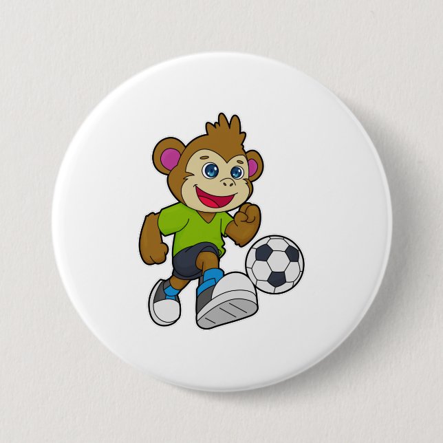 Monkey som fotbollsspelare med fotboll knapp (Framsida)