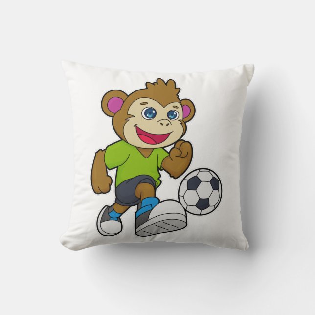 Monkey som fotbollsspelare med fotboll kudde (Framsida)