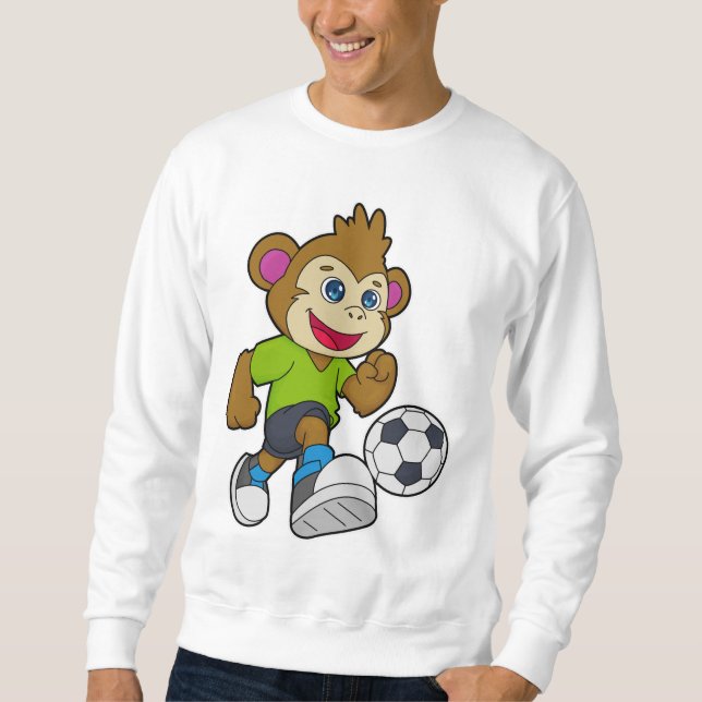 Monkey som fotbollsspelare med fotboll lång ärmad tröja (Framsida)