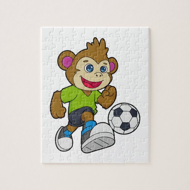 Monkey som fotbollsspelare med fotboll pussel (Vertikal)