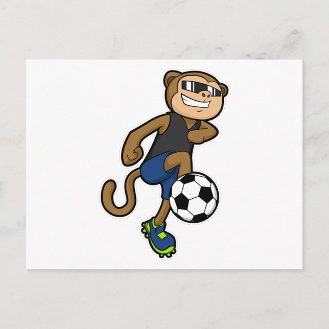Monkey som fotbollsspelare vid fotboll vykort (Framsida)
