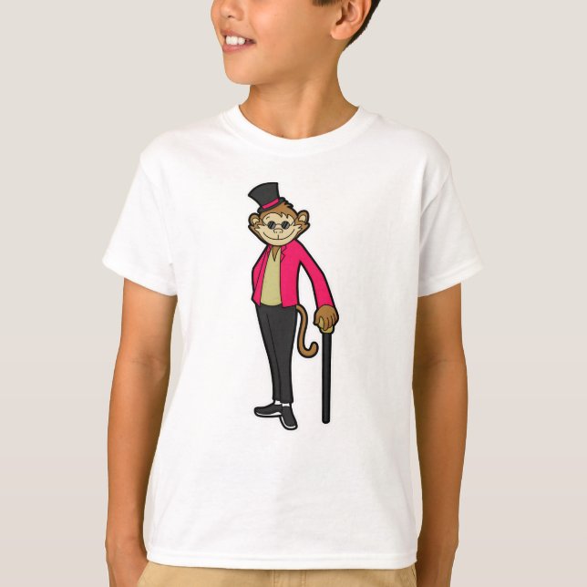 Monkey som gentleman med Hat & Walking stick T Shirt (Framsida)