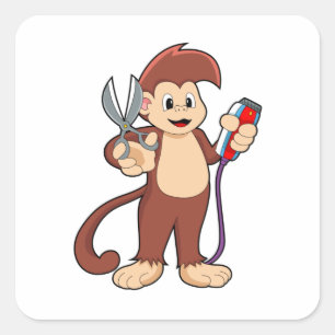 Monkey som Hairdresser med sax & Razor Fyrkantigt Klistermärke