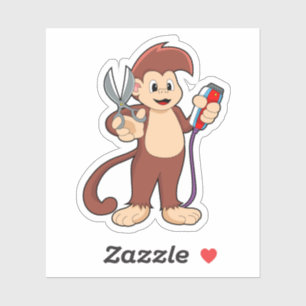 Monkey som Hairdresser med sax & Razor Klistermärken