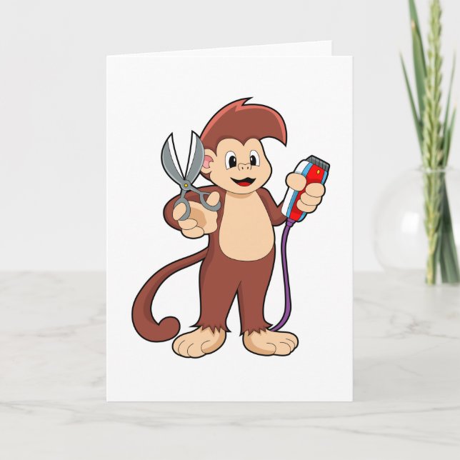 Monkey som Hairdresser med sax & Razor Kort (Framsida)