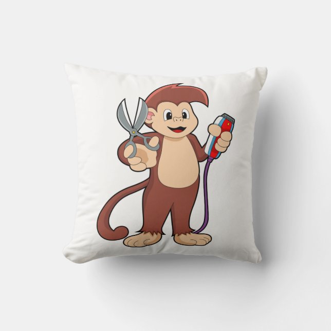 Monkey som Hairdresser med sax & Razor Kudde (Framsida)