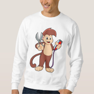 Monkey som Hairdresser med sax & Razor Lång Ärmad Tröja