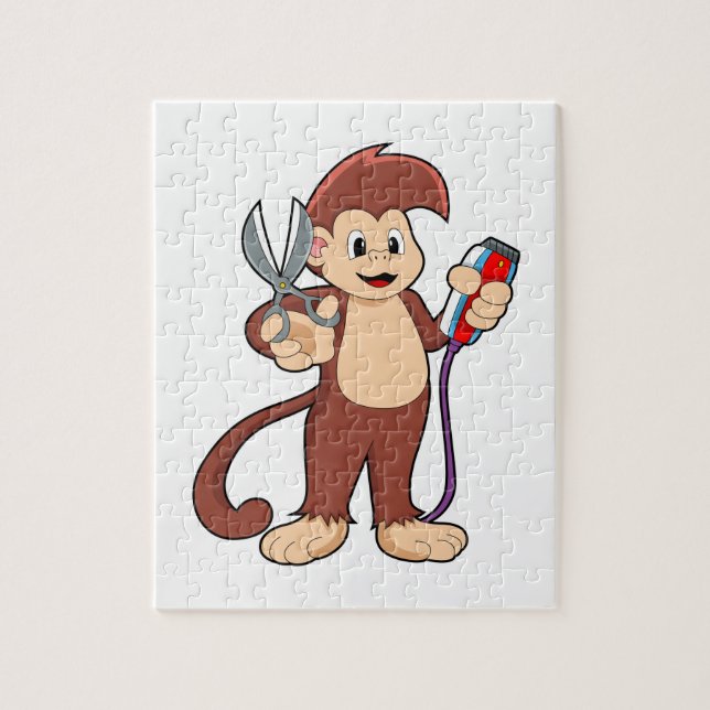 Monkey som Hairdresser med sax & Razor Pussel (Vertikal)