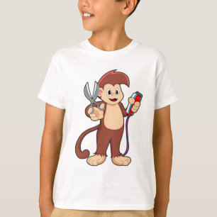 Monkey som Hairdresser med sax & Razor T Shirt