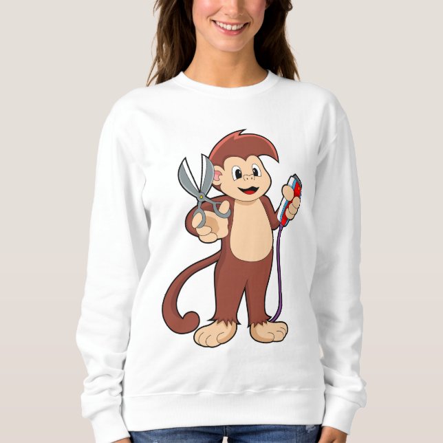 Monkey som Hairdresser med sax & Razor T Shirt (Framsida)