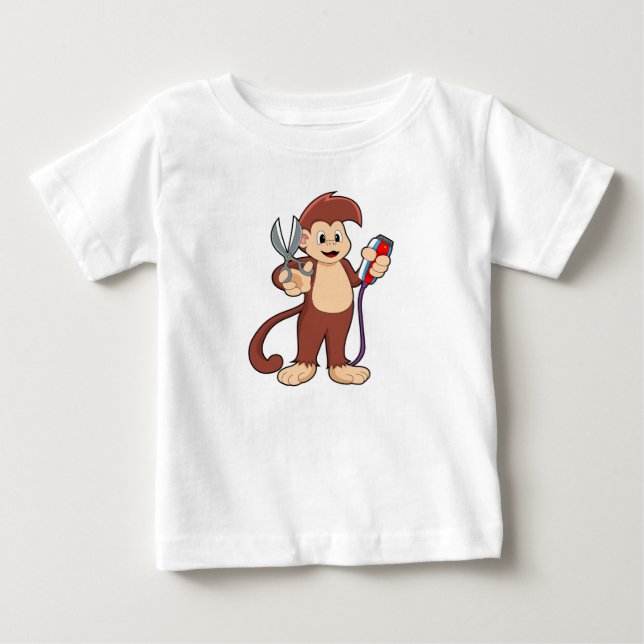 Monkey som Hairdresser med sax & Razor T Shirt (Framsida)