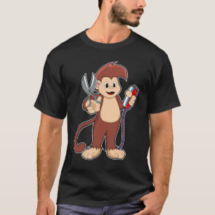 Monkey som Hairdresser med sax & Razor T Shirt