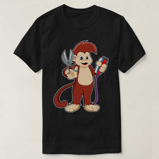 Monkey som Hairdresser med Scissors Razor T Shirt (Design framsida)
