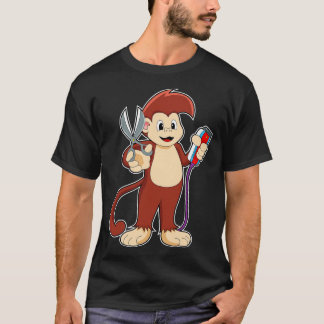 Monkey som Hairdresser med Scissors Razor T Shirt