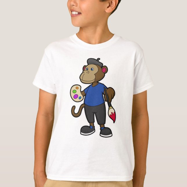 Monkey som målarfärg med färg och pensel t shirt (Framsida)