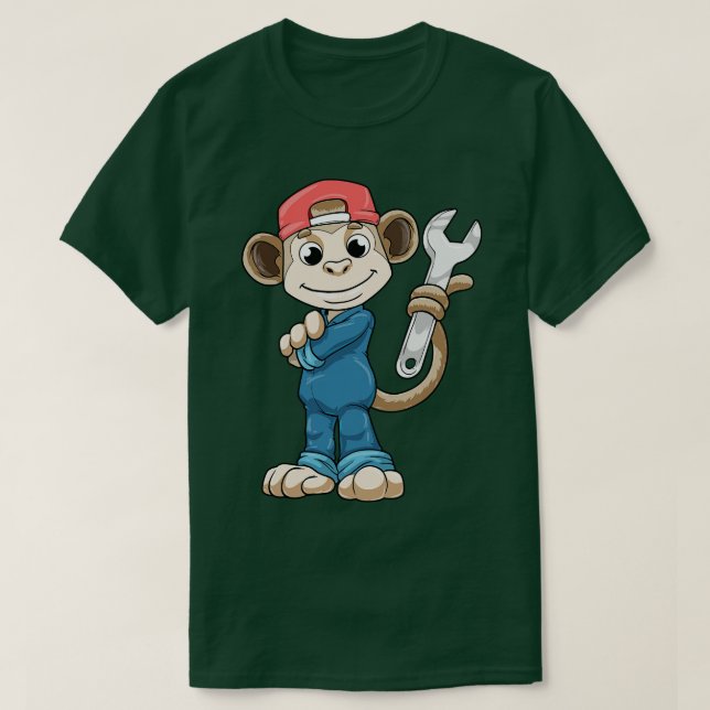 Monkey som Mechanic med Verktyg och Helmet T Shirt (Design framsida)