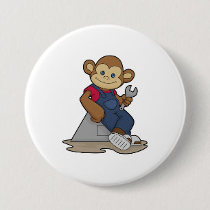 Monkey som Mechanic med Wrench Knapp