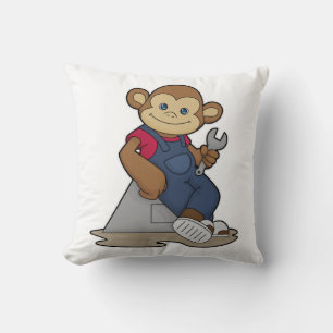 Monkey som Mechanic med Wrench Kudde