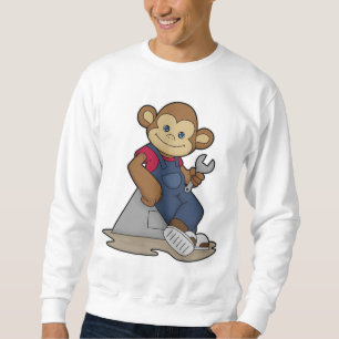 Monkey som Mechanic med Wrench Lång Ärmad Tröja