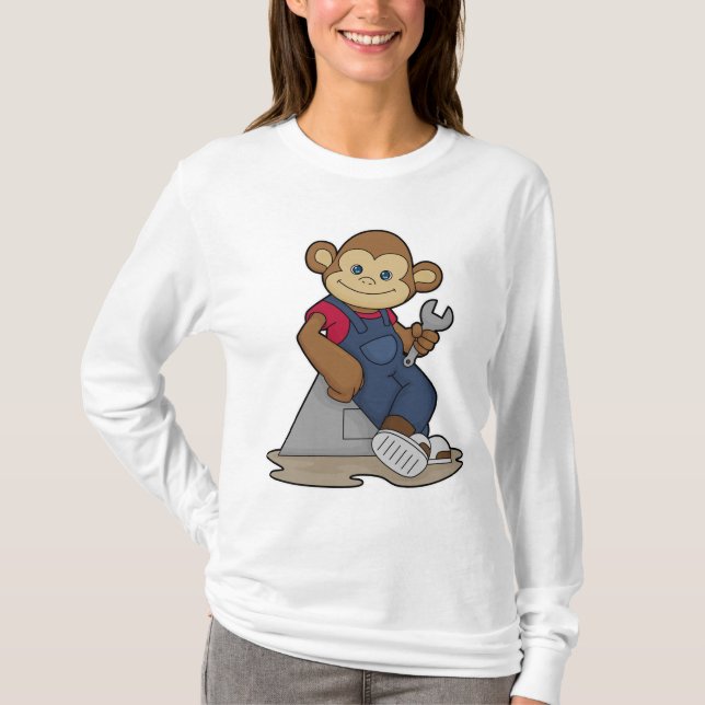 Monkey som Mechanic med Wrench T Shirt (Framsida)