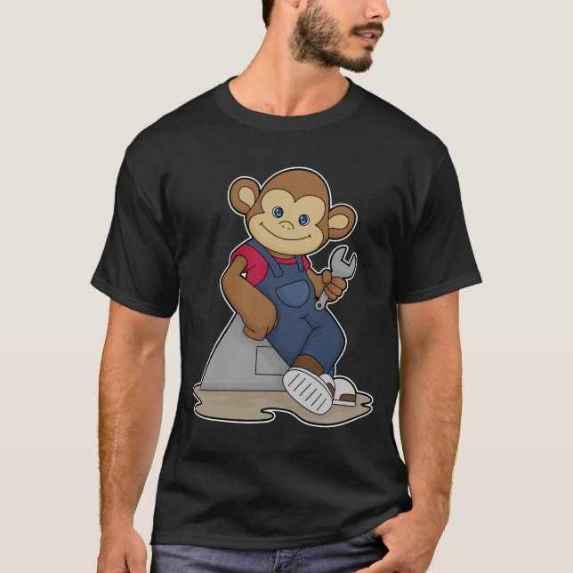 Monkey som Mechanic med Wrench T Shirt (Framsida)