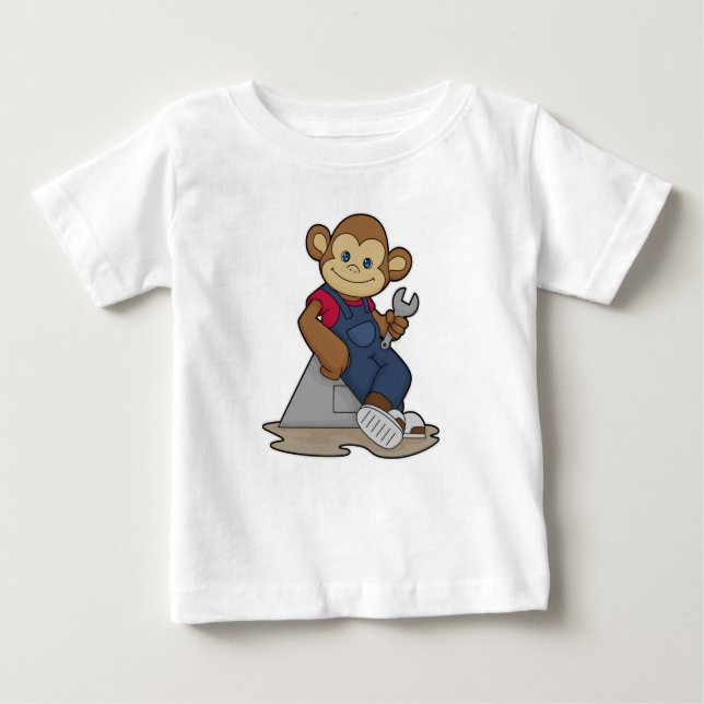 Monkey som Mechanic med Wrench T Shirt (Framsida)
