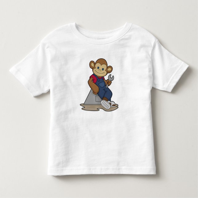 Monkey som Mechanic med Wrench T Shirt (Framsida)