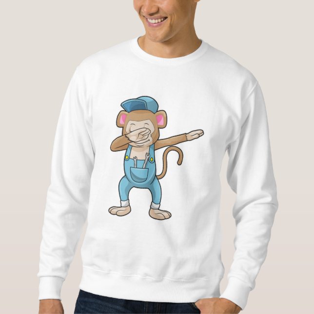 Monkey som Mechanic vid Hip hop Dance Dab Lång Ärmad Tröja (Framsida)