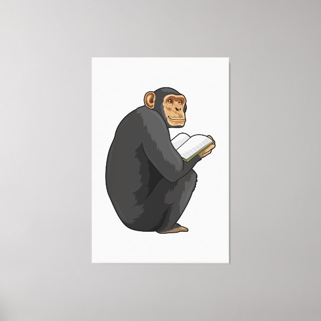 Monkey som Nerd med Bok Canvastryck (Framsida)