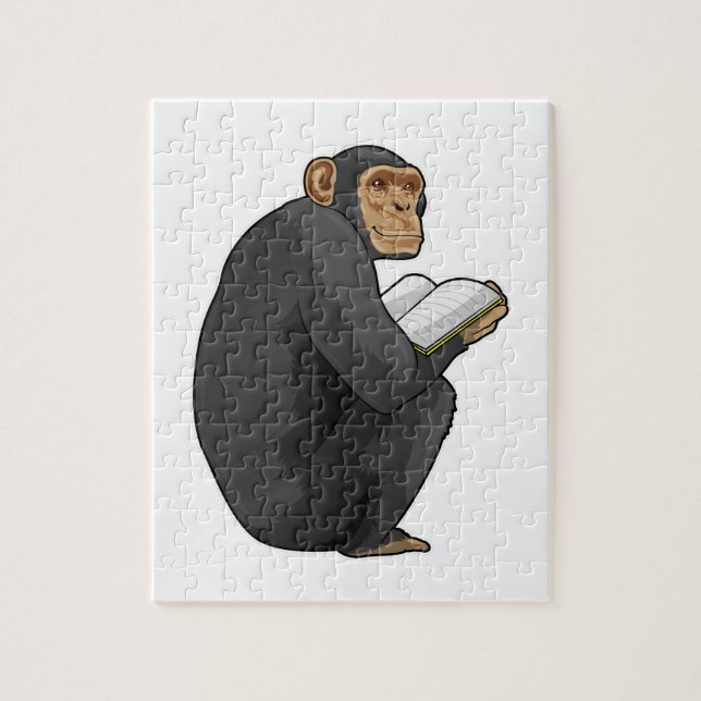 Monkey som Nerd med Bok Pussel (Vertikal)