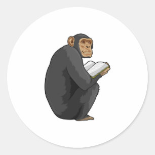 Monkey som Nerd med Bok Runt Klistermärke