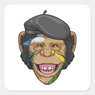 Monkey som Painter Fyrkantigt Klistermärke