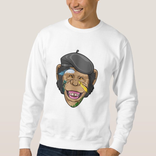 Monkey som Painter Lång Ärmad Tröja (Framsida)