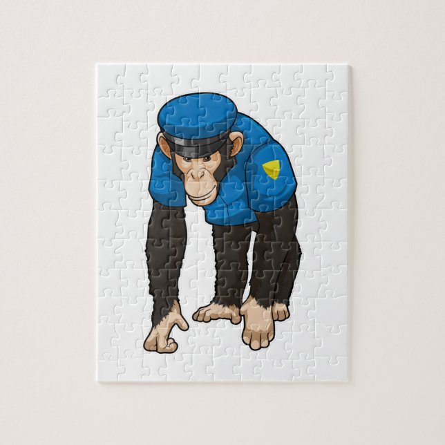 Monkey som polis med enhetlig utformning pussel (Vertikal)