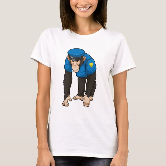 Monkey som polis med enhetlig utformning t shirt (Framsida)