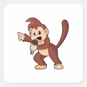 Monkey som Singer med Microphone.PNG Fyrkantigt Klistermärke