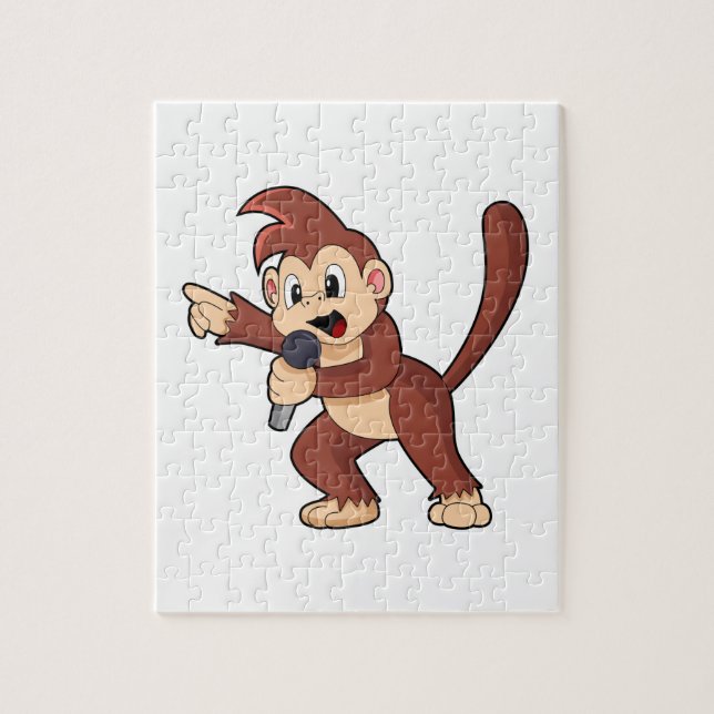 Monkey som Singer med Microphone.PNG Pussel (Vertikal)