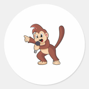 Monkey som Singer med Microphone.PNG Runt Klistermärke