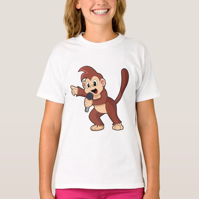 Monkey som Singer med Microphone.PNG T Shirt (Framsida)