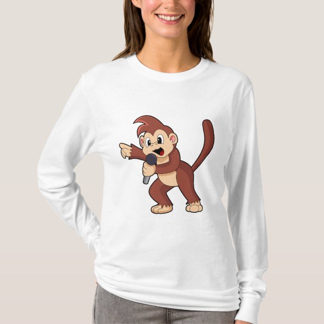 Monkey som Singer med Microphone.PNG T Shirt (Framsida)