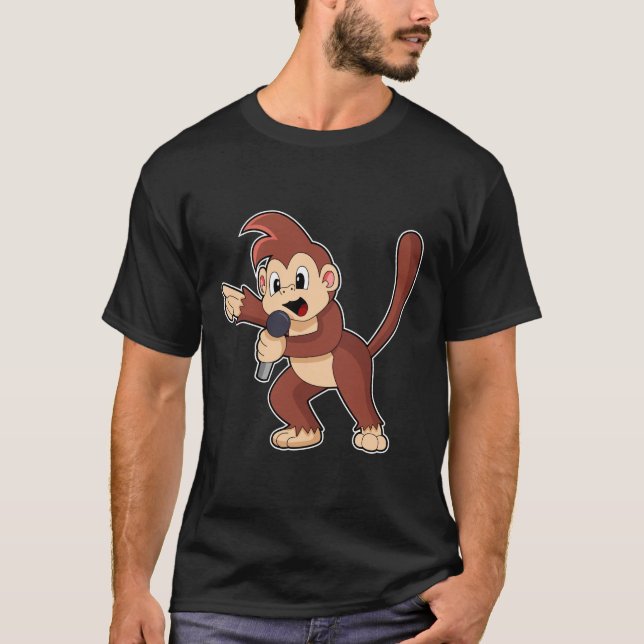 Monkey som Singer med Microphone.PNG T Shirt (Framsida)