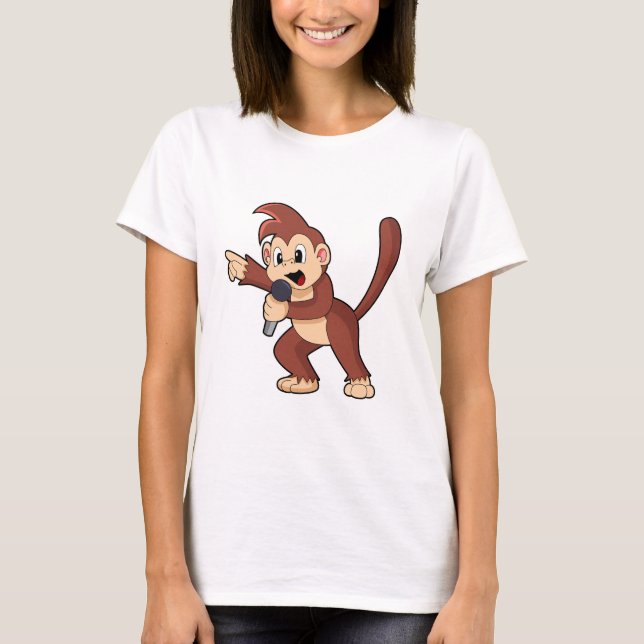 Monkey som Singer med Microphone.PNG T Shirt (Framsida)