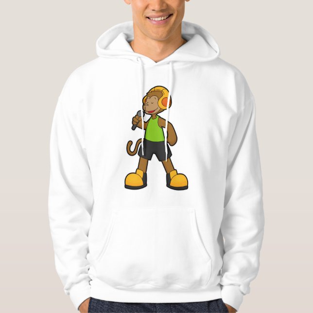 Monkey som Singer med mikrofon och hörlurar Hoodie (Framsida)