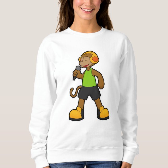 Monkey som Singer med mikrofon och hörlurar T Shirt (Framsida)