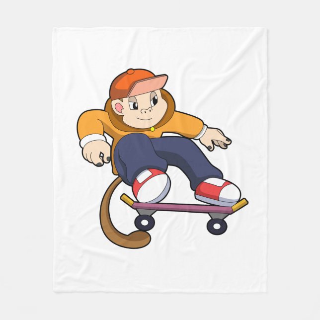 Monkey som Skater med Skateboard Fleecefilt (Framsidan)